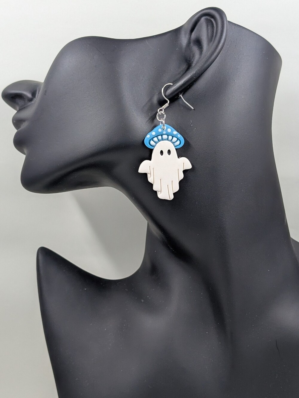 Ghost Earrings with Blue Mushroom Accents